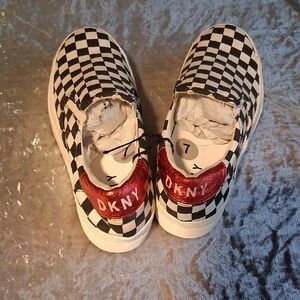 DKNY Kids Checkered Slip-On Sneakers - Black, White, and Red
